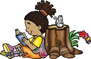 reading girl with squirrel